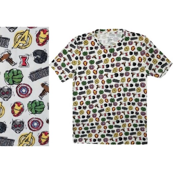 MeUndies Marvel Avengers Men Adult Modal Crew All Over Print Logo T-Shirt(M) NEW - Picture 1 of 5